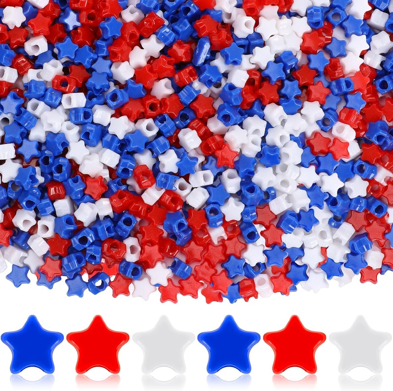 1200pcs Red White and Blue Beads, 4th of July Beads Patriotic Star Shaped Beads for Crafts